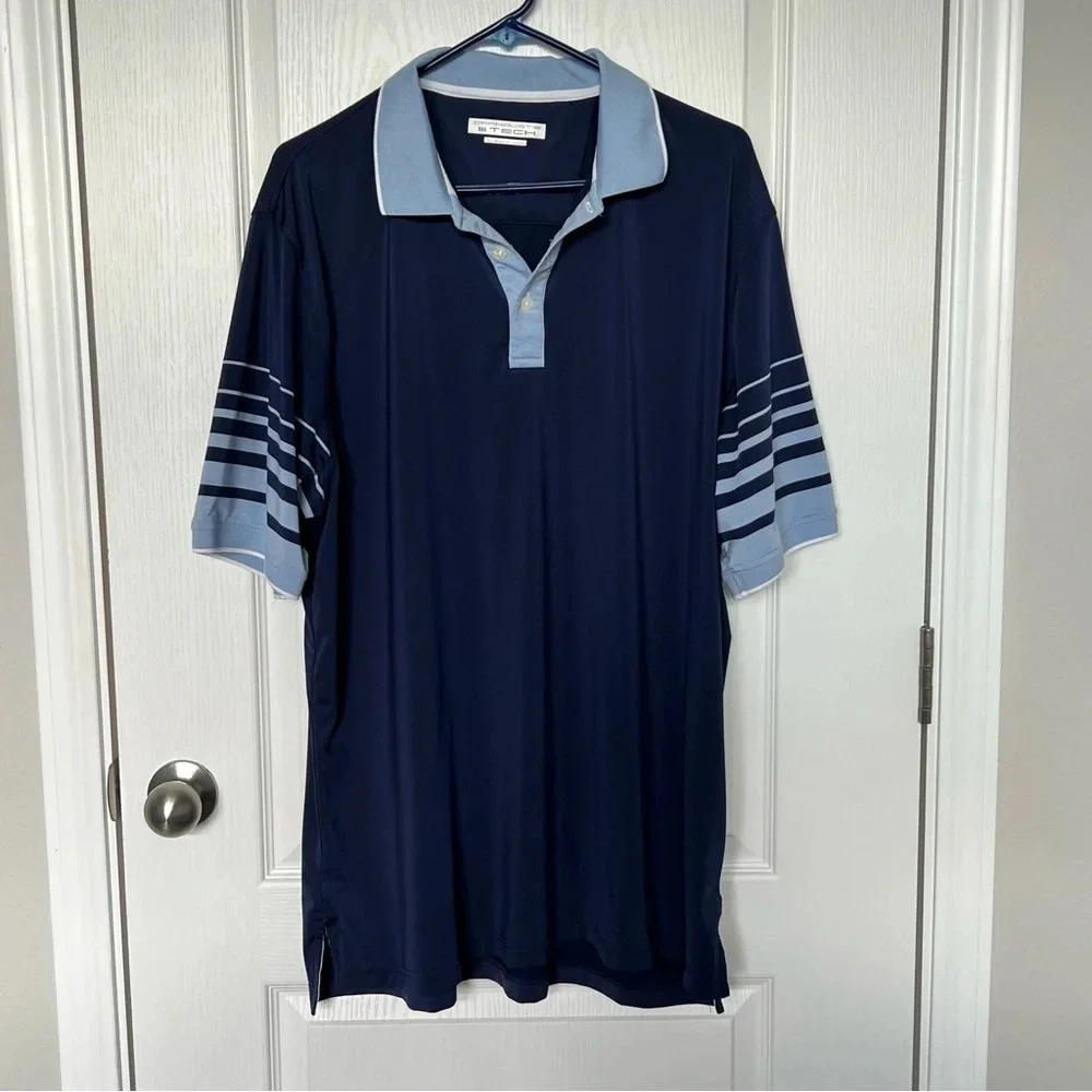 Carnoustie Tech Men’s Golf Polo Performance Wear Navy Light Blue Size XL